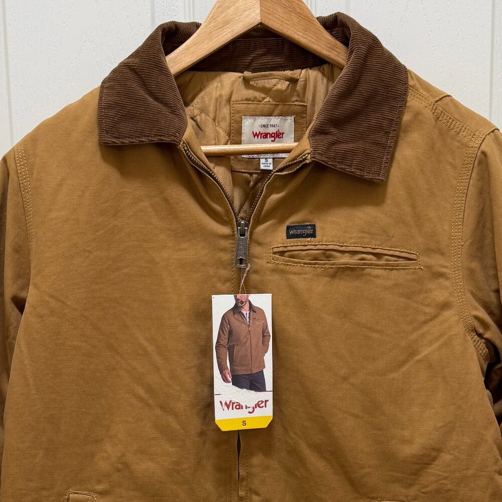 Wrangler Men's Canvas Workwear Jacket Size S Brown Quilted Lining For Warmth - Picture 2 of 15